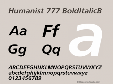 Humanist 777 BoldItalicB Version 003.001 Font Sample