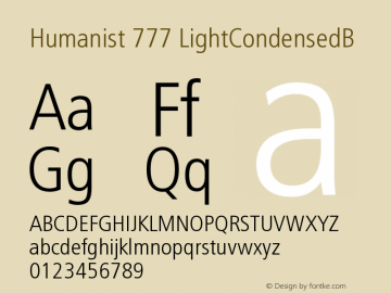 Humanist 777 LightCondensedB Version 003.001 Font Sample