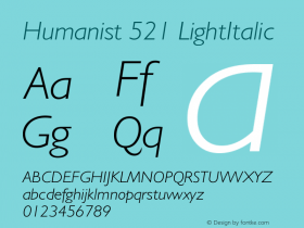 Humanist 521 LightItalic Version 003.001 Font Sample