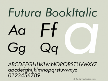 Futura BookItalic Version 003.001 Font Sample
