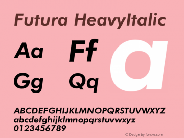 Futura HeavyItalic Version 003.001 Font Sample