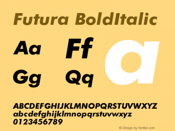 Futura BoldItalic Version 003.001 Font Sample