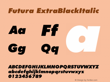 Futura ExtraBlackItalic Version 003.001 Font Sample