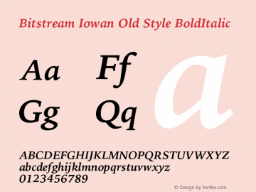 Bitstream Iowan Old Style BoldItalic Version 003.001 Font Sample