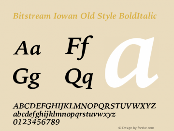 Bitstream Iowan Old Style BoldItalic Version 003.001 Font Sample
