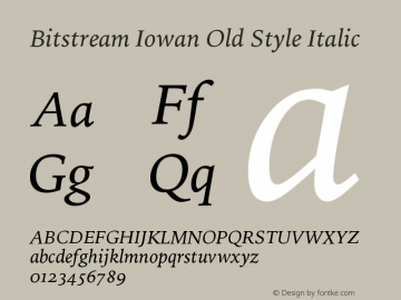 Bitstream Iowan Old Style Italic Version 003.001 Font Sample