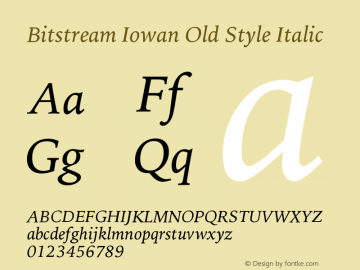 Bitstream Iowan Old Style Italic Version 003.001 Font Sample