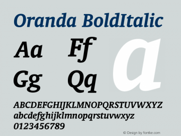 Oranda BoldItalic Version 003.001 Font Sample