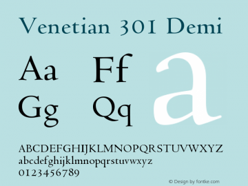 Venetian 301 Demi Version 003.001 Font Sample