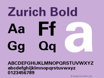 Zurich Bold Version 003.001 Font Sample