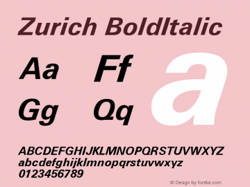 Zurich BoldItalic Version 003.001图片样张