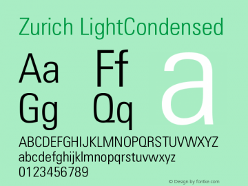 Zurich LightCondensed Version 003.001 Font Sample
