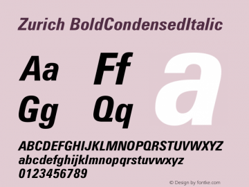 Zurich BoldCondensedItalic Version 003.001 Font Sample