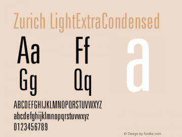 Zurich LightExtraCondensed Version 003.001 Font Sample