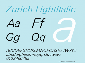 Zurich LightItalic Version 003.001图片样张