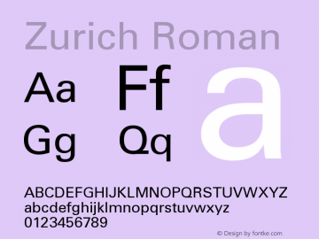 Zurich Roman Version 003.001 Font Sample