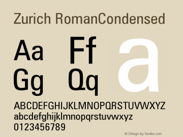 Zurich RomanCondensed Version 003.001 Font Sample