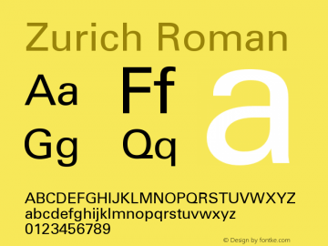 Zurich Roman Version 003.001 Font Sample