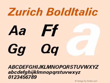 Zurich BoldItalic Version 003.001 Font Sample