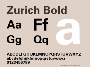 Zurich Bold Version 003.001 Font Sample