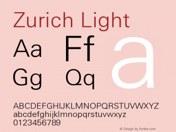 Zurich Light Version 003.001 Font Sample
