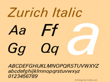 Zurich Italic Version 003.001图片样张