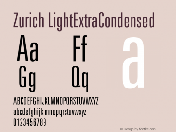 Zurich LightExtraCondensed Version 003.001 Font Sample