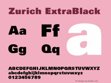 Zurich ExtraBlack Version 003.001 Font Sample