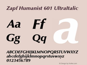 Zapf Humanist 601 UltraItalic Version 003.001图片样张