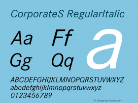 CorporateS RegularItalic Version 001.004 Font Sample