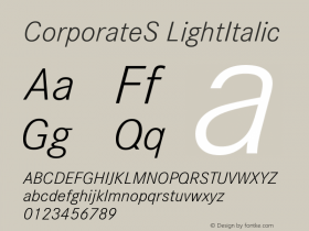 CorporateS LightItalic Version 001.004 Font Sample