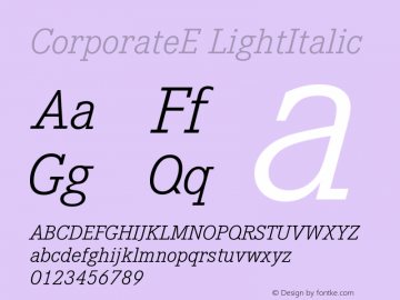 CorporateE LightItalic Version 001.004 Font Sample