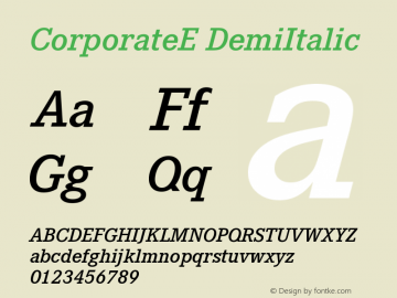 CorporateE DemiItalic Version 001.004 Font Sample