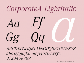 CorporateA LightItalic Version 001.004 Font Sample