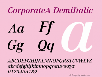 CorporateA DemiItalic Version 001.004 Font Sample