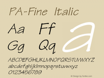 PA-Fine Italic Version 1.0 Font Sample