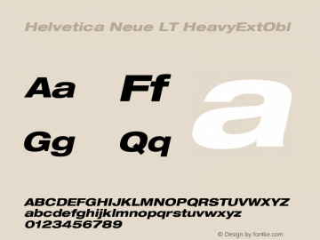 Helvetica Neue LT HeavyExtObl Version 006.000 Font Sample