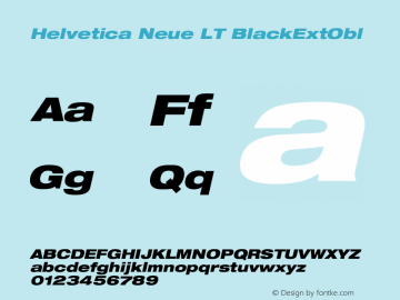 Helvetica Neue LT BlackExtObl Version 006.000 Font Sample