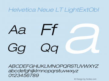 Helvetica Neue LT LightExtObl Version 006.000 Font Sample