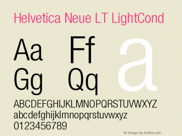 Helvetica Neue LT LightCond Version 006.000 Font Sample