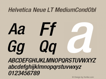 Helvetica Neue LT MediumCondObl Version 006.000 Font Sample