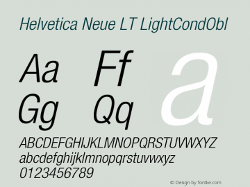 Helvetica Neue LT LightCondObl Version 006.000图片样张