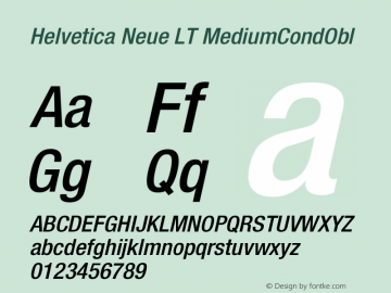 Helvetica Neue LT MediumCondObl Version 006.000 Font Sample