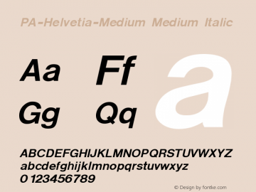 PA-Helvetia-Medium Medium Italic Version 1.0 Font Sample