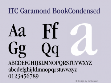 ITC Garamond BookCondensed Version 001.000 Font Sample