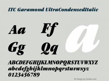 ITC Garamond UltraCondensedItalic Version 001.000 Font Sample