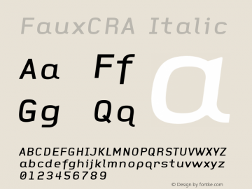 FauxCRA Italic Version 001.000 Font Sample