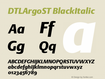 DTLArgoST BlackItalic Version 001.000 Font Sample