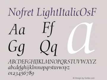 Nofret LightItalicOsF Version 001.000 Font Sample