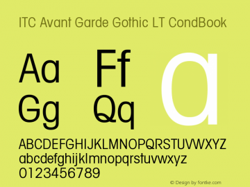 ITC Avant Garde Gothic LT CondBook Version 006.000图片样张